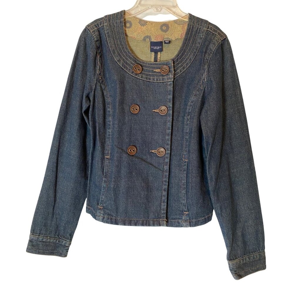 Sonoma Life+Style Denim Jean Jacket Button-Up Floral Lining Long Sleeve Medium